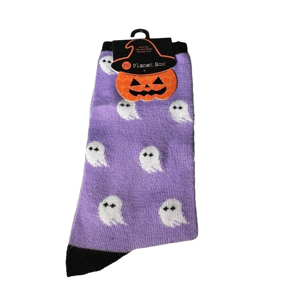 Planet Sox Ghost Halloween Socks Purple White NWT